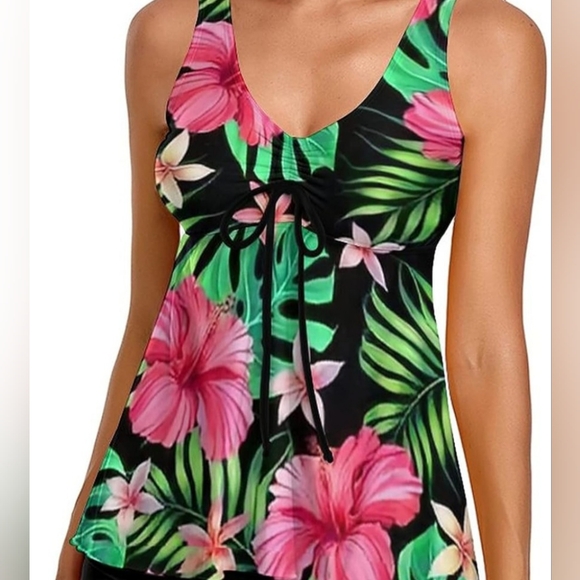 Amazon Other - Tankini swimsuit S black floral tropical two piece swimwear beach summer top new